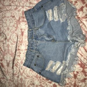 Distressed denim shorts!